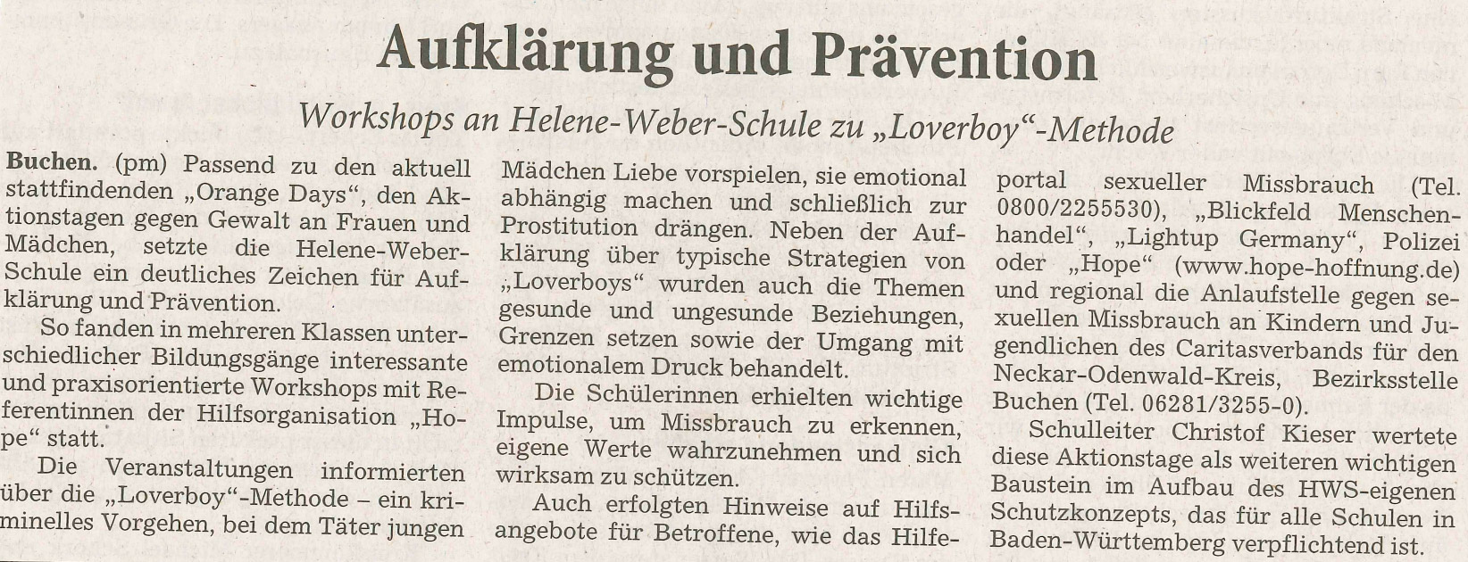 Zeitungsartikel zu den Workshops